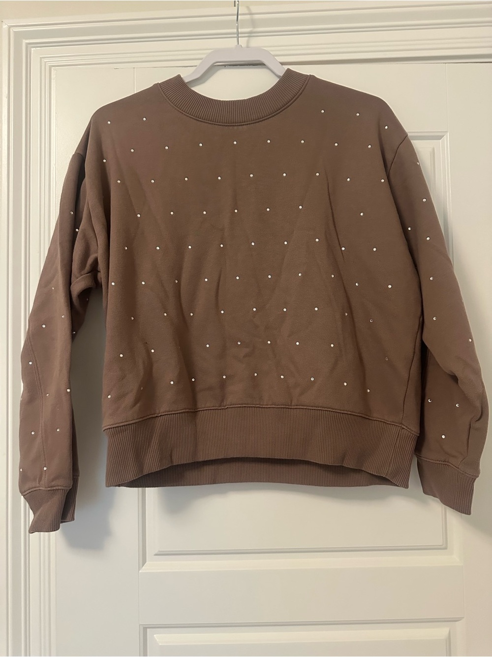 a new day Brown Crewneck Sweatshirt with rhinestones